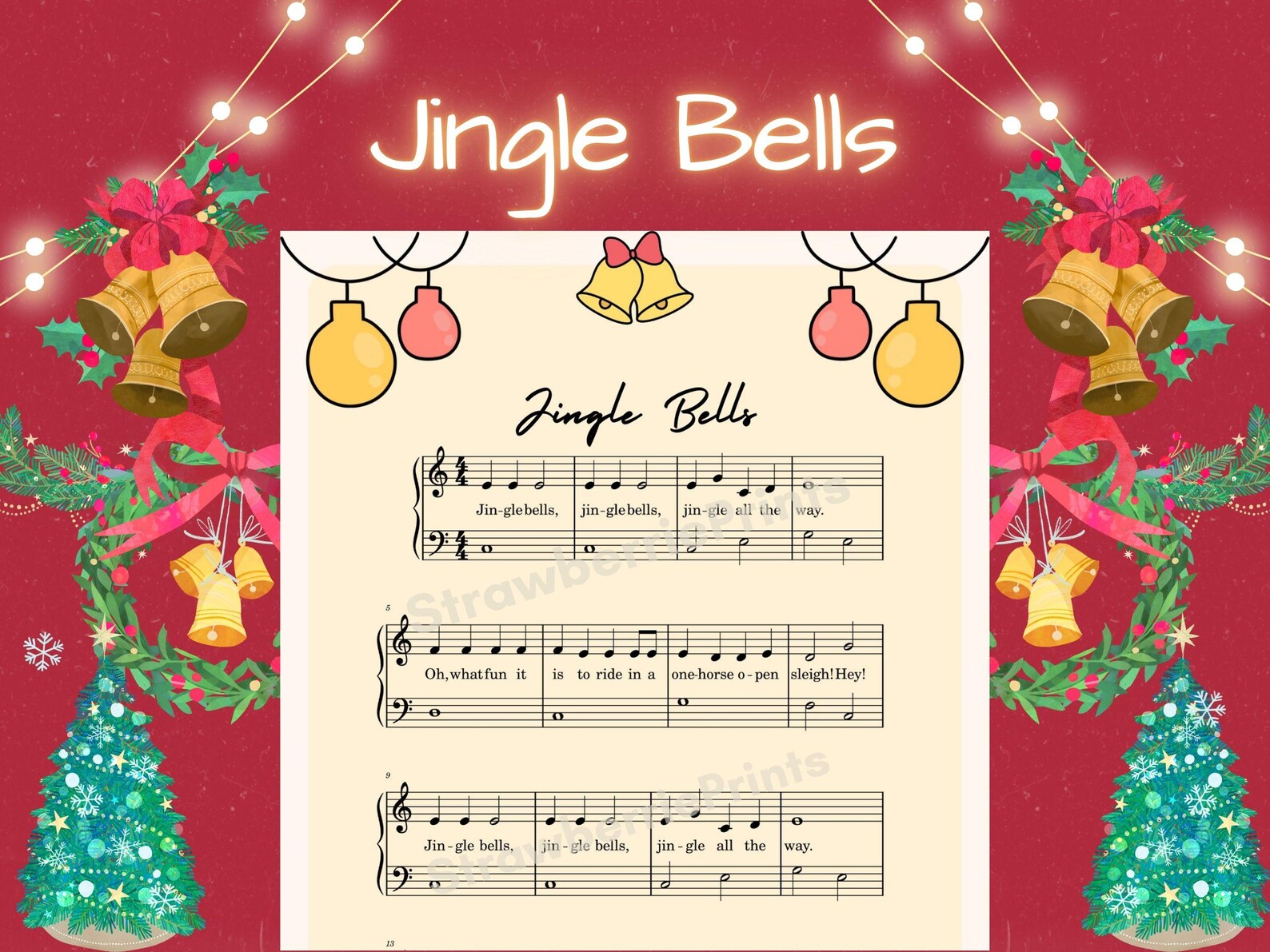 Jingle Bells Piano Sheet Music | Easy Christmas Song PDF - Etsy