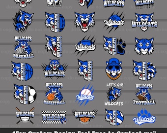 Paquete de 30 SVG y PNG de los Wildcats, vector azul de los Wildcats, archivo de corte Cricut de los Wildcats, EPS, fútbol de los Wildcats, baloncesto, béisbol, saludos, espíritu, EPS