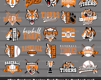 Paquete de 25 imágenes SVG y PNG de Tigres, descarga digital, archivo de corte, Cricut, PNG de béisbol, béisbol de los Tigres, regalos de béisbol, mamá beisbolera, día de juego, mascota