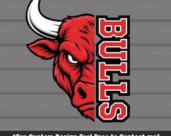 Bulls SVG, Bulls PNG, Bulls Cricut Cutfile, EPS, Mascota de los Bulls, Descarga instantánea, Mascota de los Bulls de fútbol americano y béisbol, Día de partido, Camiseta