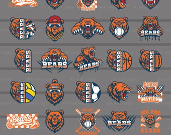 25 Bears SVG PNG Bundle, Bears Cut file Cricut, Bears Mascot, Bears Vector, Bears T-Shirt, Bears Nation, Eps, Bears Cheers, Sports, Pompom