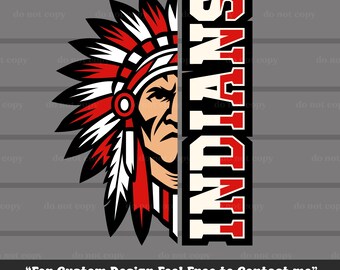 Indians SVG, Indians PNG, Indians Cricut Cutfile, EPS, Mascota de los Indians, Descarga instantánea, Mascota de los Indians de fútbol americano y béisbol, Día de juego, Camiseta