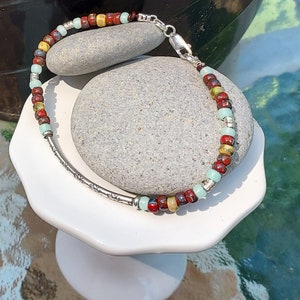 BOHO Bracelet, Glass Beads Bracelet, Sterling Silver Bracelet,Hippie Bracelet