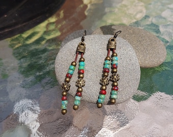 Antique Bronze Dangle Earrings: Boho Hippie Style