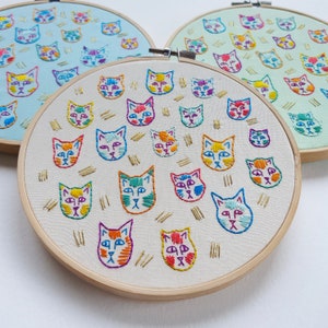 Cat Embroidery Pattern - Colorful Beginner Sewing DIY