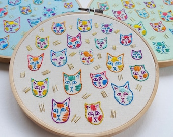 Cat Embroidery Pattern - Colorful Beginner Sewing DIY