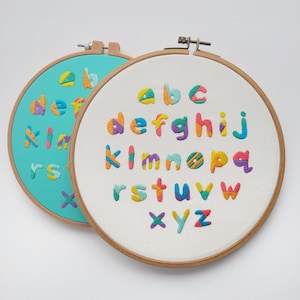 Alphabet Embroidery Pattern - Instant Digital Download - Lauras Studio - Beginner Hoop Art DIY - Nursery Decor - Colorblock Bright Colors