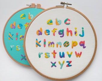 Alphabet Embroidery Pattern - Instant Digital Download - Lauras Studio - Beginner Hoop Art DIY - Nursery Decor - Colorblock Bright Colors