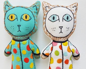 Cat Doll Embroidery Pattern- Polka Dot Kitty