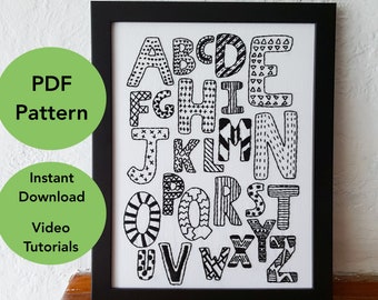 Alphabet Sampler Blackword Embroidery Pattern PDF