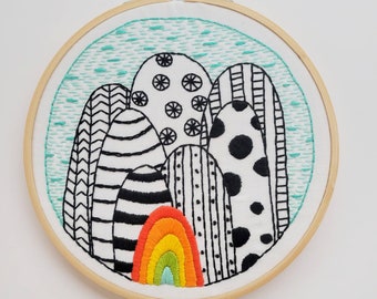 Blackwork Embroidery Pattern Rainbow - Instant Digital Download