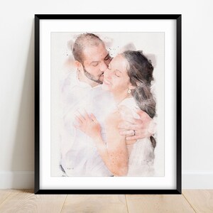 CUSTOM ENGAGEMENT / WEDDING Portrait from Photo, Couples Portrait Art, Anniversary Gift, Gift for Parents, Engagement Gift, Watercolor Art. image 1