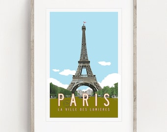 VINTAGE PARIS Travel Poster, Paris Art, Eiffel Tower Illustration, Personalized Print, Paris Decor, French Wall Art, Retro Poster Art. 20x30