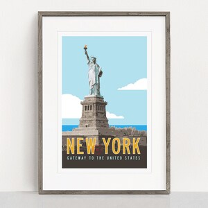 NEW YORK Travel Poster, Statue of Liberty Poster, New York Print, Vintage Travel Art