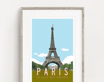 VINTAGE PARIS Travel Poster, Paris Art, Eiffel Tower Illustration, Personalized Print, Paris Decor, French Wall Art, Retro Poster Art. 20x30