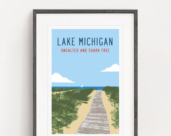 LAKE MICHIGAN Unsalted Poster, Vintage Michigan Travel Poster, Michigan Art Print, Lake House Decor, Michigan Wall Art, Michigan Gifts.