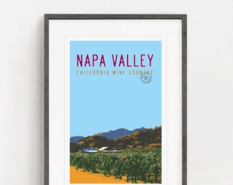 NAPA VALLEY Travel Poster, California Art, Napa Valley Print, Dining Room Decor, Wine Art, Tasting Room Wall Art, Personalized Print. 20x30