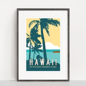 RETRO HAWAII Travel Poster Art, Vintage Hawaiian Artwork, Tropical Decor, Hawaiian Art, Retro Island Decor, Hawaiian Decor. 20x30