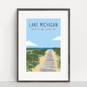 LAKE MICHIGAN Unsalted Poster, Vintage Michigan Travel Poster, Michigan Art Print, Lake House Decor, Michigan Wall Art, Michigan Gifts.