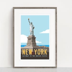 NEW YORK Travel Poster, Vintage New York Poster, Statue of Liberty Illustration, New York City Print, NYC Retro Poster Art. 20x30 image 1