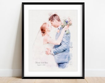 CUSTOM WEDDING PORTRAIT Art from Photo, Wedding Art, Anniversary Gift, Gift for Parents, Personalized Painting of Couple, Watercolor.