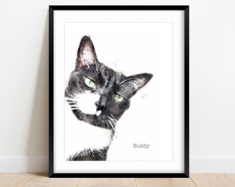 CUSTOM CAT Memorial Watercolor Art from Photo | Cat Portrait Art Print, Cat Memorial Gift, Cat Lover Gift, Cat Loss Gift, Pet Grief