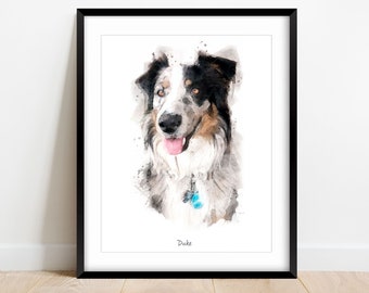 CUSTOM DOG Watercolor Portrait | Dog Memorial Gift, Dog Art from Photo, Personalized Dog Lover Gift, Pet Art Print, Pet Grief Gift