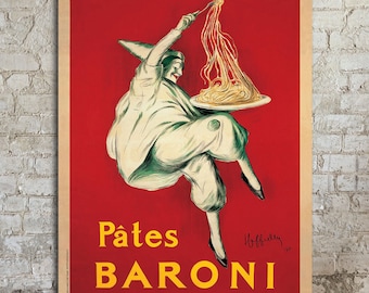 Póster publicitario de Pates Baroni de Leonetto Cappiello, lienzo de gran tamaño, póster vintage, arte de cocina italiana, 30 x 40
