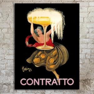 OVERSIZED Wall Art, Contratto Champagne Poster on Canvas, Leonetto Cappiello, Vintage Advertising Art, Champagne Wall Art