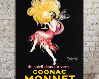 Póster publicitario vintage de gran tamaño sobre lienzo, arte de pared de Leonetto Cappiello Cognac Monnet, póster vintage, impresión Art Deco, arte para comedor.