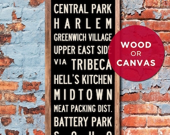 SMALL NEW YORK Subway Sign, New York Wall Art, Canvas or Hand-Painted Wood, 12x36