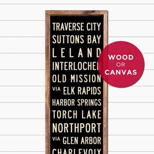SMALL Michigan Subway Art, Traverse City Poster, Michigan Art, Subway Sign, Bus Scroll, Cottage Decor, Wall Art. Wood or Canvas, 12x36.