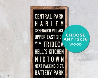 HAND PAINTED Wood Subway Sign, Choose Any 12x36 Design, Rustic Wall Art, Subway Art, Travel Art, Modern Farmhouse Sign, Rustic Wooden Sign.