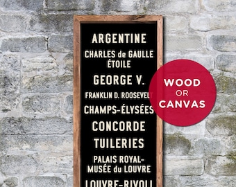 SMALL PARIS Subway Sign, Paris Subway Art, French Sign, Paris Poster, Paris Wall Decor, Travel Lover Gift, Travel Art, Canvas or Wood. 12x36