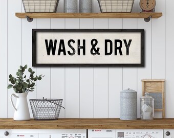 WASH & DRY Laundry Sign, Kid’s Bathroom Sign, Laundry Room Wall Art, Bath Decor, Rustic Home Decor, Cottage Style, Farmhouse Style Sign.