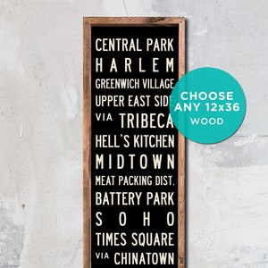 HAND PAINTED Wood Subway Sign, Choose Any 12x36 Design, Rustic Wall Art, Subway Art, Travel Art, Modern Farmhouse Sign, Rustic Wooden Sign. image 1