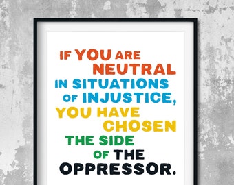 PROTEST POSTER, Desmond Tutu Inspirational Quote, Black Lives Matter Print, Racism, LGBTQ Pride, Advocates, Therapists, Community Leaders.