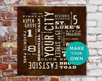 PERSONALIZED Subway Art, Custom City Art, Rustic Wall Art, Personalized Home Decor, Industrial Decor, Typography Art Canvas.