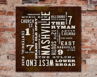 NASHVILLE Art, Rustic Wall Art, Nashville Poster, City Art, Nashville Sign, Canvas Wall Decor, Nashville Print, Word Art, Southern Decor.