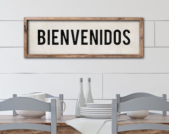 BIENVENIDOS Sign, Spanish Welcome Sign, Hand Painted Wood Sign, Spanish Decor, Mexican Kitchen Art, Gift for Mom, Spanish Wedding Gift.