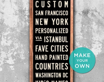 Letrero de madera personalizado para metro, letrero de madera a medida, arte de pared pintado a mano, decoración rústica, 12x36