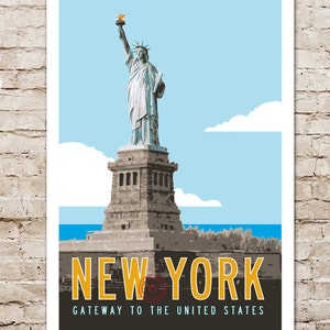 NEW YORK Travel Poster, Vintage New York Poster, Statue of Liberty Illustration, New York City Print, NYC Retro Poster Art. 20x30 image 2
