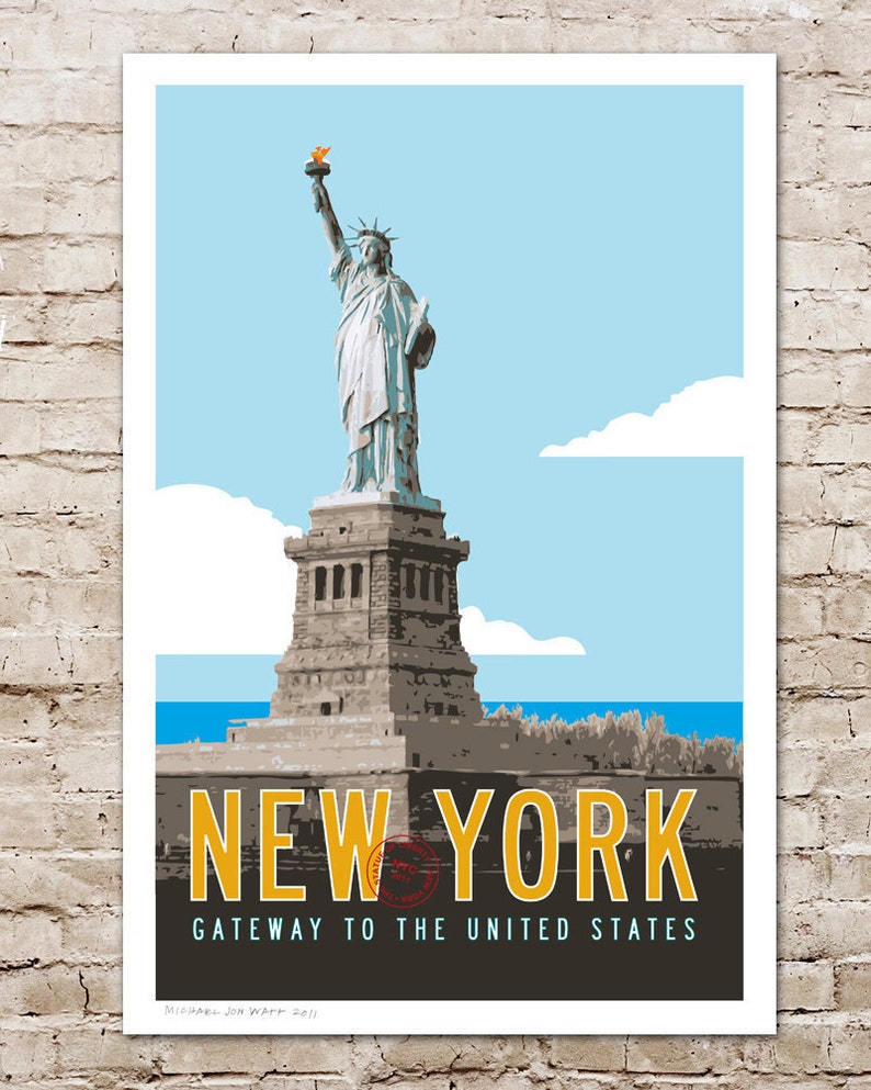 NEW YORK Travel Poster, Vintage New York Poster, Statue of Liberty Illustration, New York City Print, NYC Retro Poster Art. 20x30 image 2