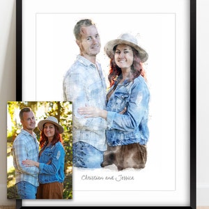 CUSTOM ENGAGEMENT / WEDDING Portrait from Photo, Couples Portrait Art, Anniversary Gift, Gift for Parents, Engagement Gift, Watercolor Art. image 5