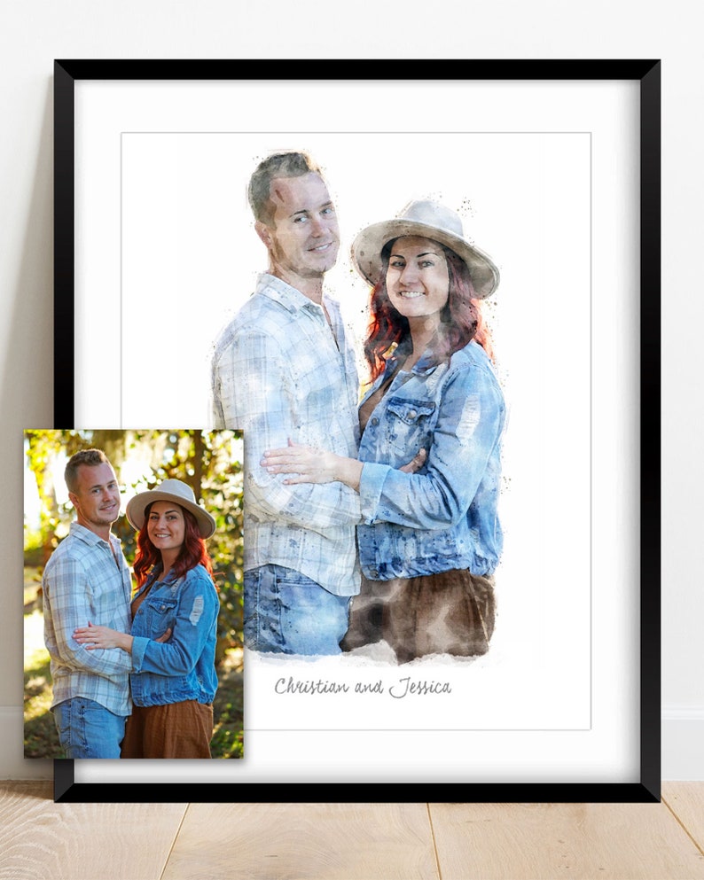 CUSTOM ENGAGEMENT / WEDDING Portrait from Photo, Couples Portrait Art, Anniversary Gift, Gift for Parents, Engagement Gift, Watercolor Art. image 5