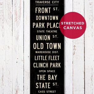 TRAVERSE CITY, Michigan Subway Art, Michigan Wall Art, Subway Sign, Michigan Travel Poster, Cottage Decor, Travel Art on Wood or Canvas. Stretched - US ONLY