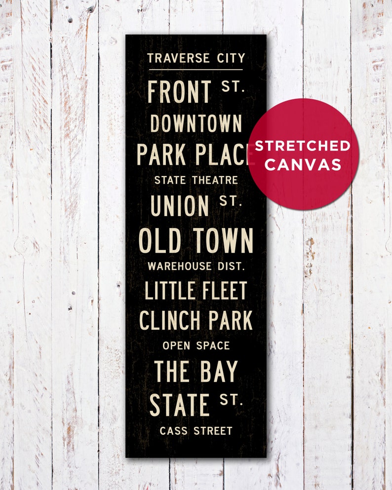 TRAVERSE CITY, Michigan Subway Art, Michigan Wall Art, Subway Sign, Michigan Travel Poster, Cottage Decor, Travel Art on Wood or Canvas. Stretched - US ONLY