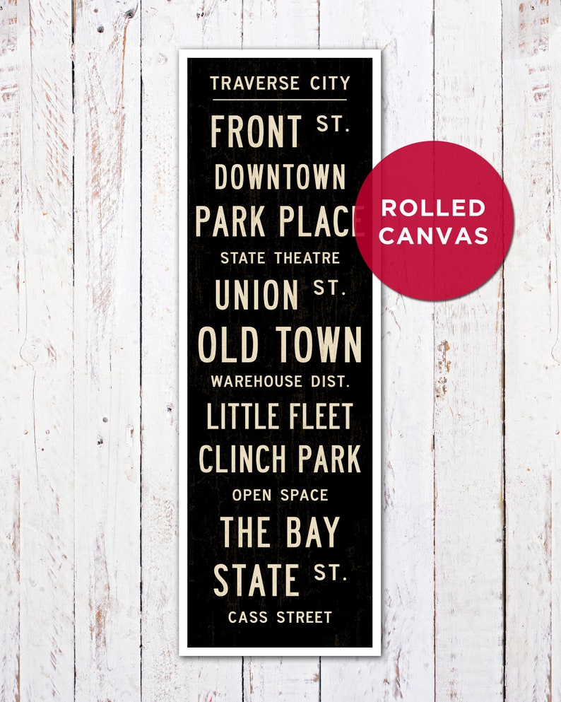 TRAVERSE CITY, Michigan Subway Art, Michigan Wall Art, Subway Sign, Michigan Travel Poster, Cottage Decor, Travel Art on Wood or Canvas. Rolled