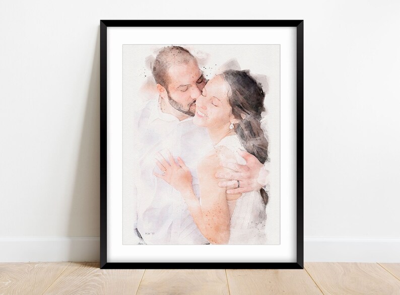 CUSTOM ENGAGEMENT / WEDDING Portrait from Photo, Couples Portrait Art, Anniversary Gift, Gift for Parents, Engagement Gift, Watercolor Art. image 1