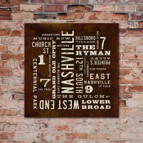 NASHVILLE Art, Rustic Wall Art, Nashville Poster, City Art, Nashville Sign, Canvas Wall Decor, Nashville Print, Word Art, Southern Decor.